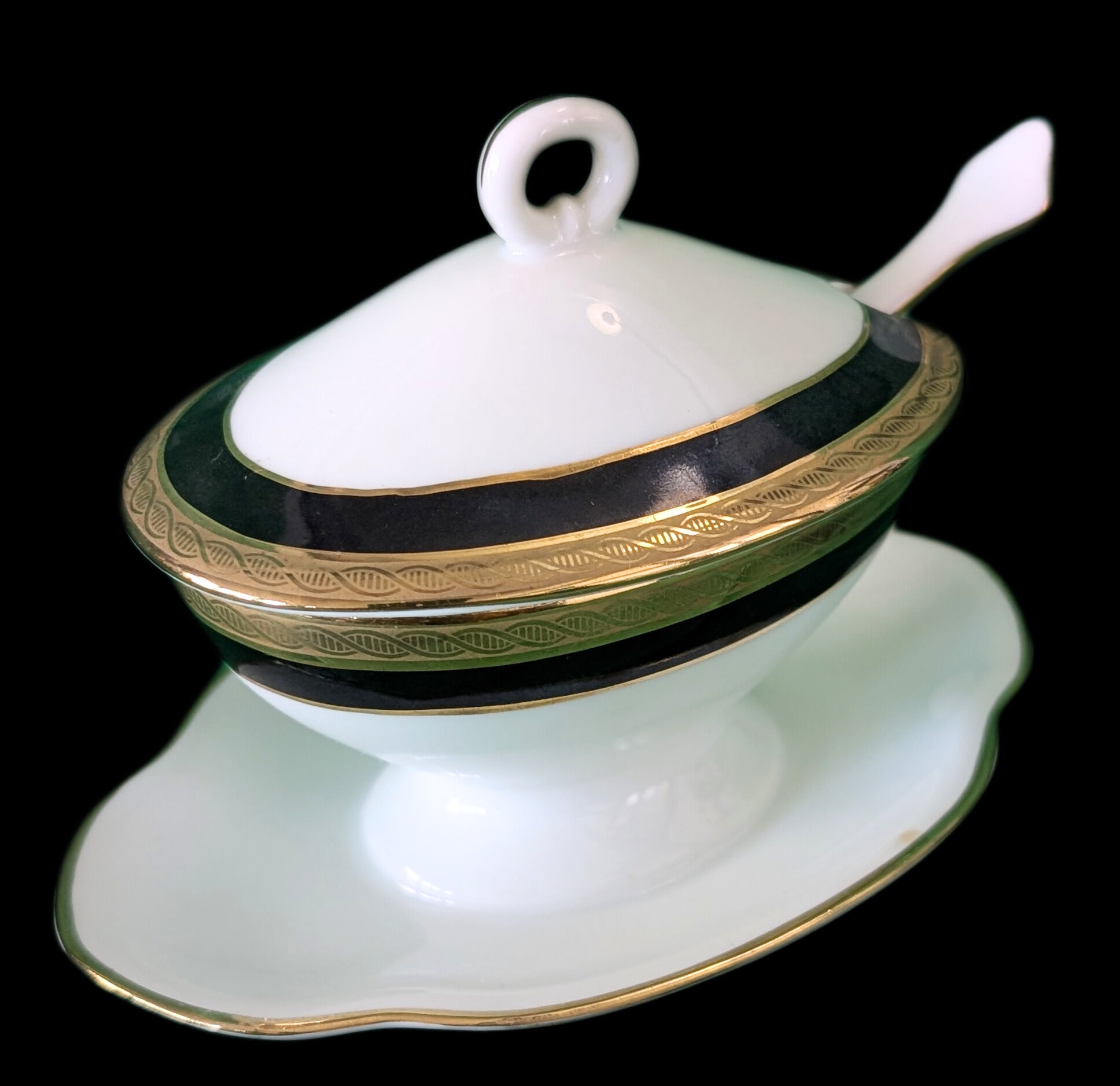 RICHARD GINORI - Italy Fine China - Palermo Black Pattern - Mustard Pot & Spoon