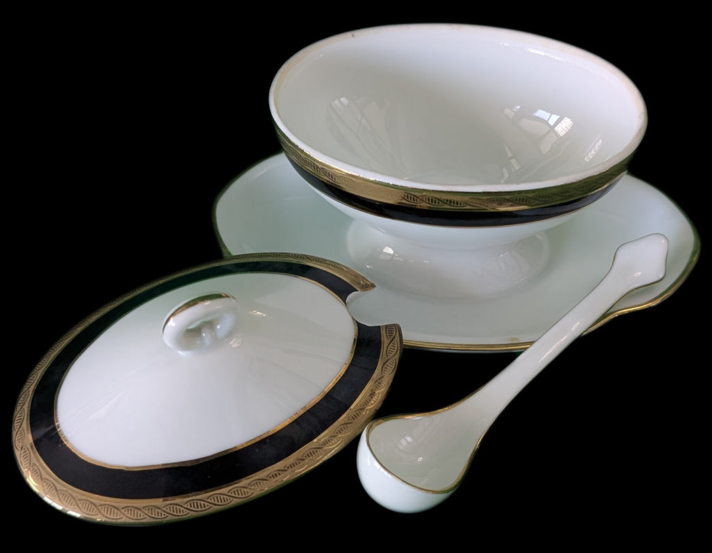 RICHARD GINORI - Italy Fine China - Palermo Black Pattern - Mustard Pot & Spoon