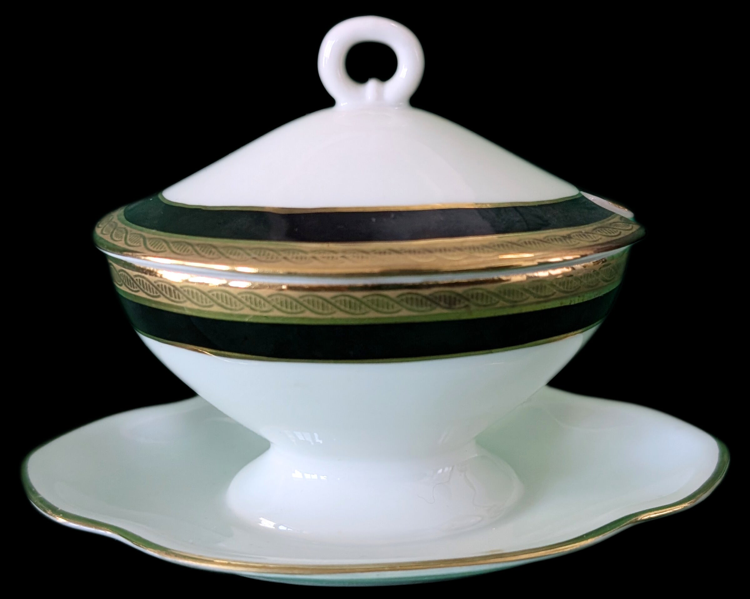 RICHARD GINORI - Italy Fine China - Palermo Black Pattern - Mustard Pot & Spoon