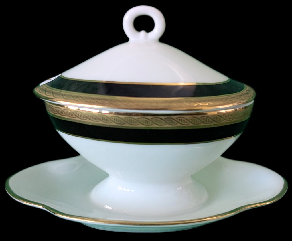 RICHARD GINORI - Italy Fine China - Palermo Black Pattern - Mustard Pot & Spoon