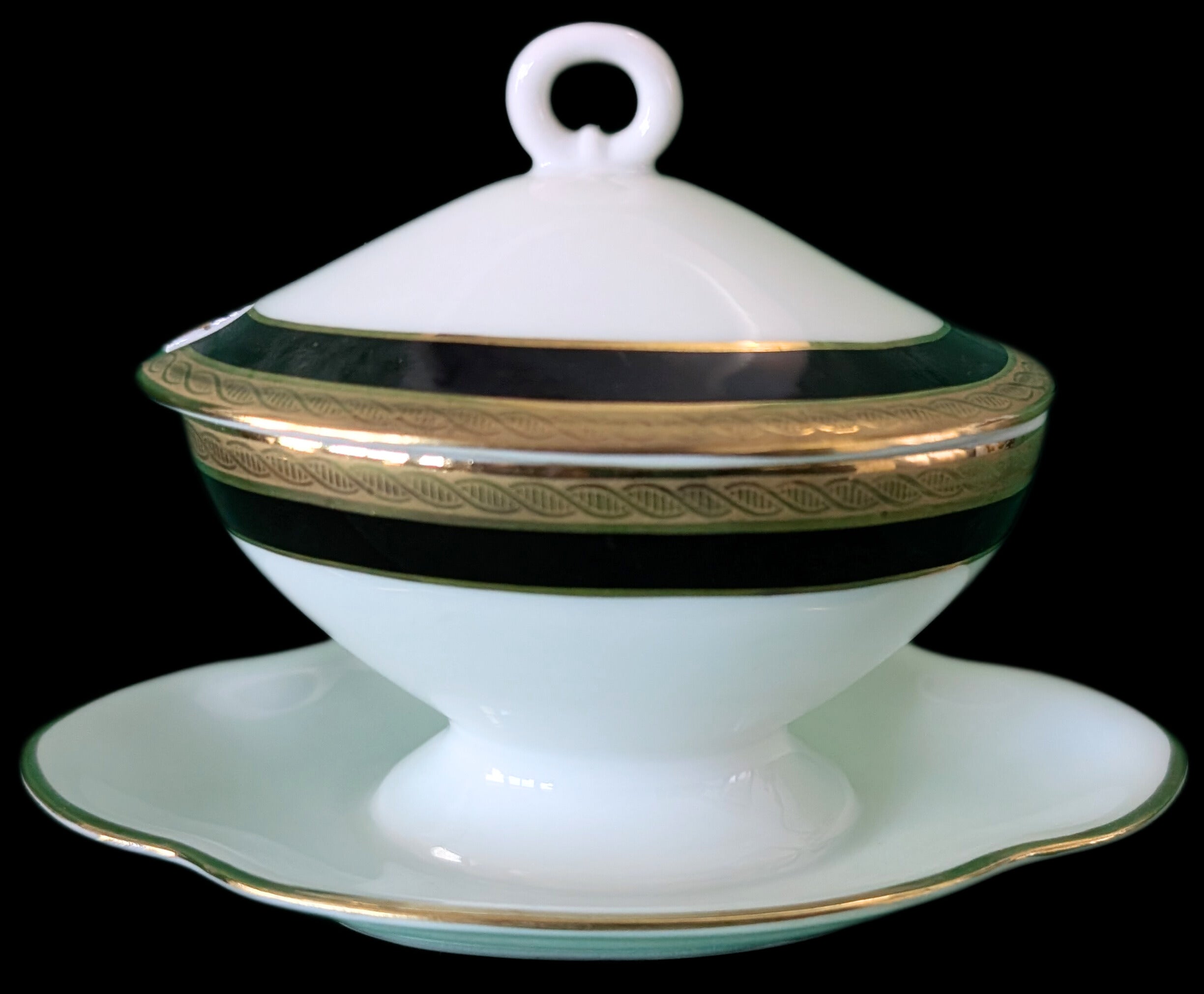 RICHARD GINORI - Italy Fine China - Palermo Black Pattern - Mustard Pot & Spoon