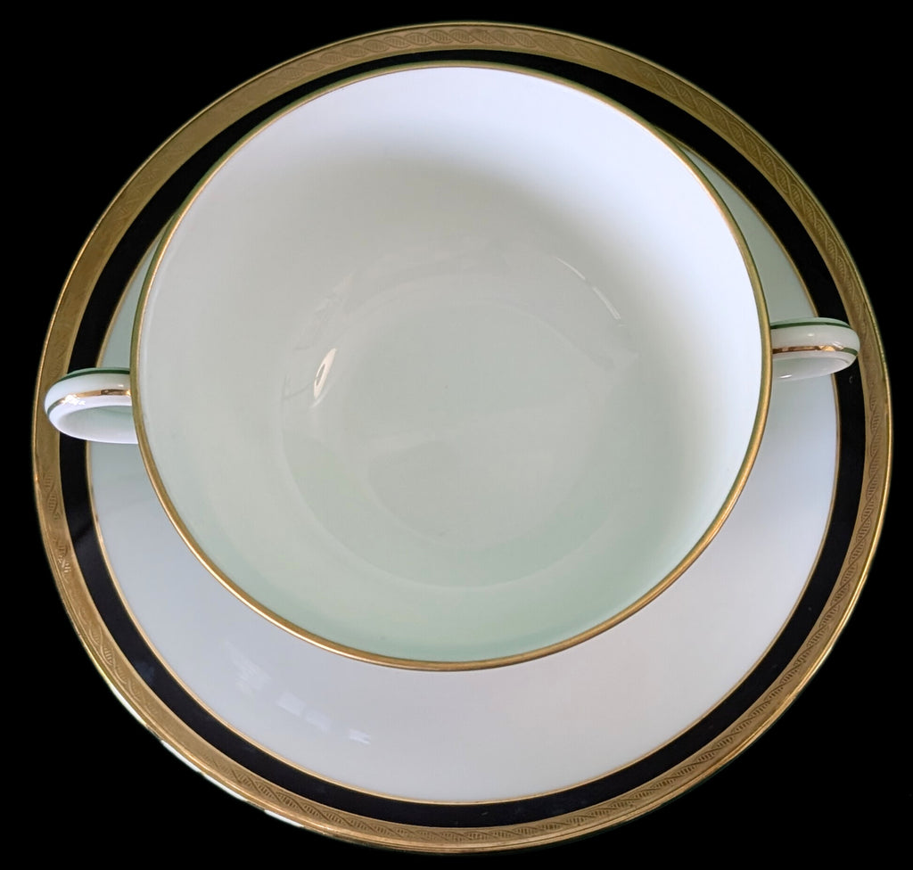 Richard Ginori - Italy Fine China - Palermo Black Pattern - Cream Soup & Saucer