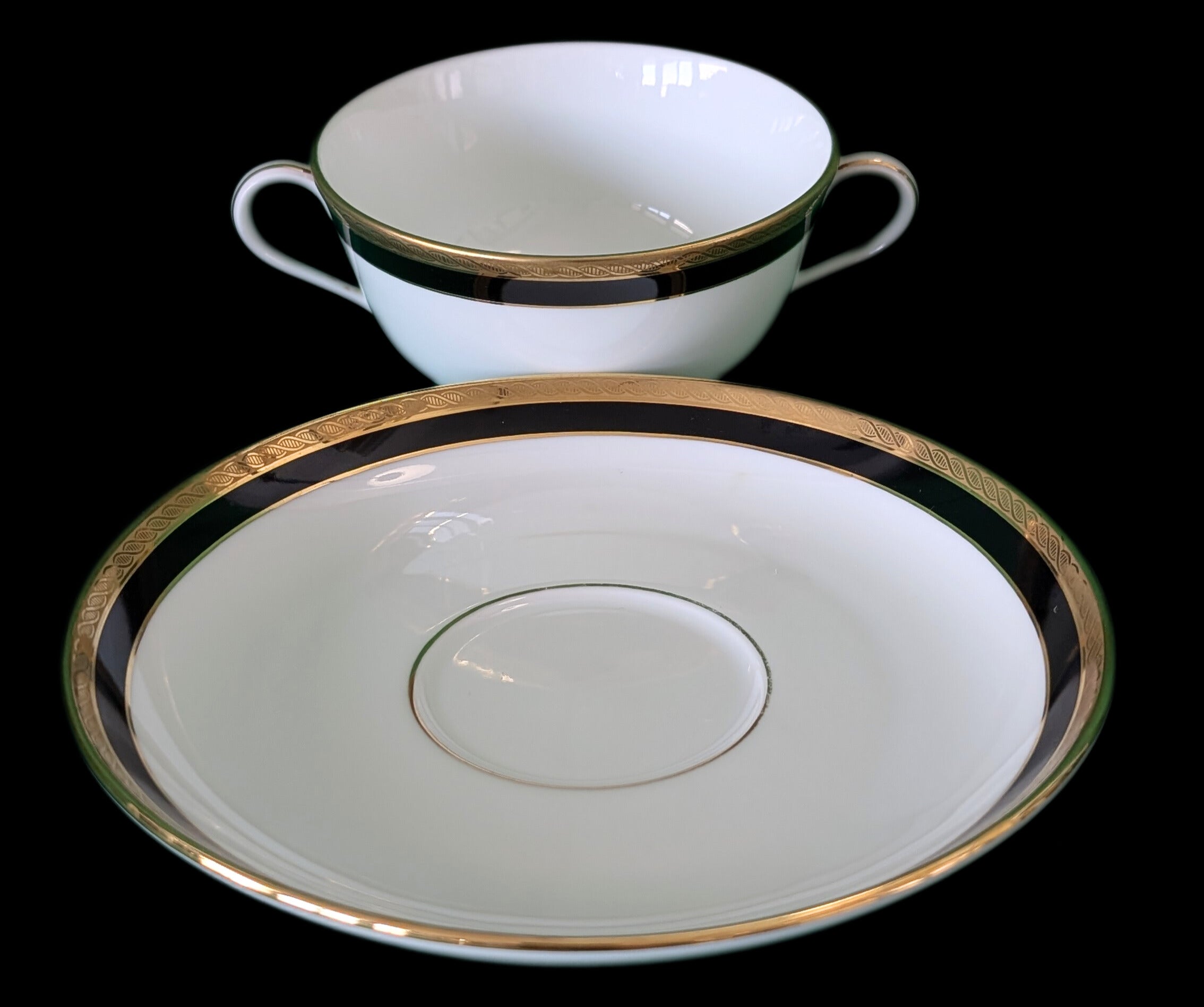 Richard Ginori - Italy Fine China - Palermo Black Pattern - Cream Soup & Saucer