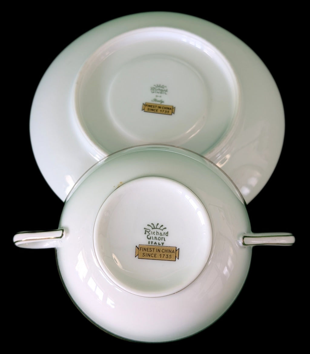 Richard Ginori - Italy Fine China - Palermo Black Pattern - Cream Soup & Saucer