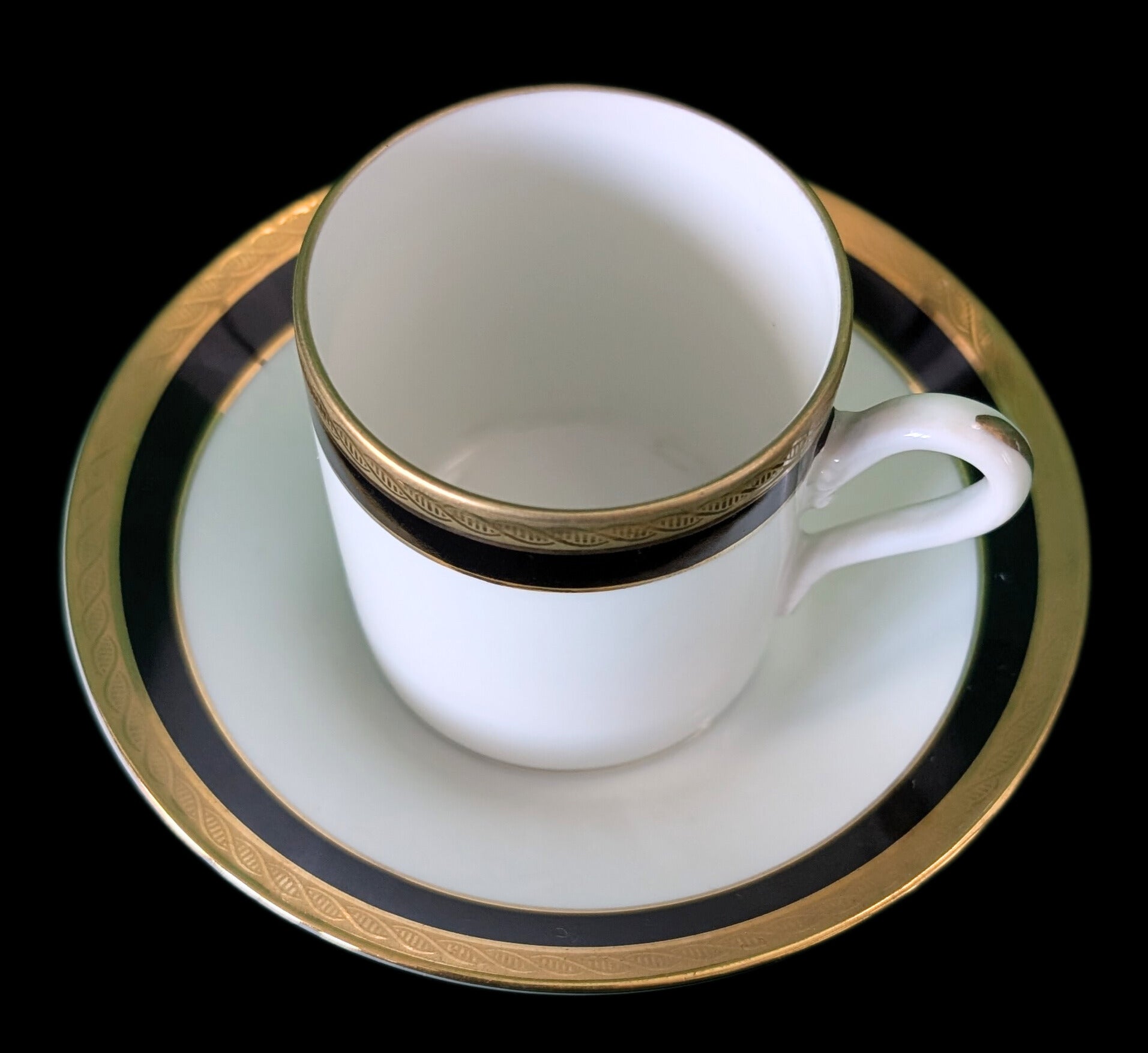 Richard Ginori, Italy Fine China, Palermo Black Pattern - Espresso Cup & Saucer