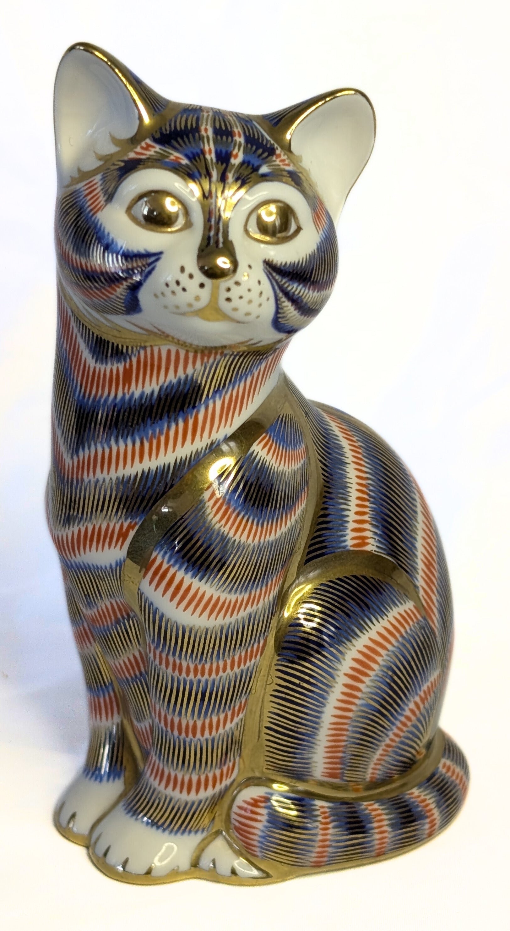 ROYAL CROWN DERBY Fine Bone China Paperweight Figurine - Imari Cat