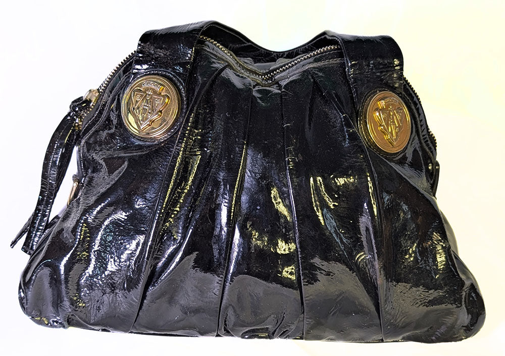 Vintage GUCCI Hysteria Patent Leather Handbag - Black with Gold