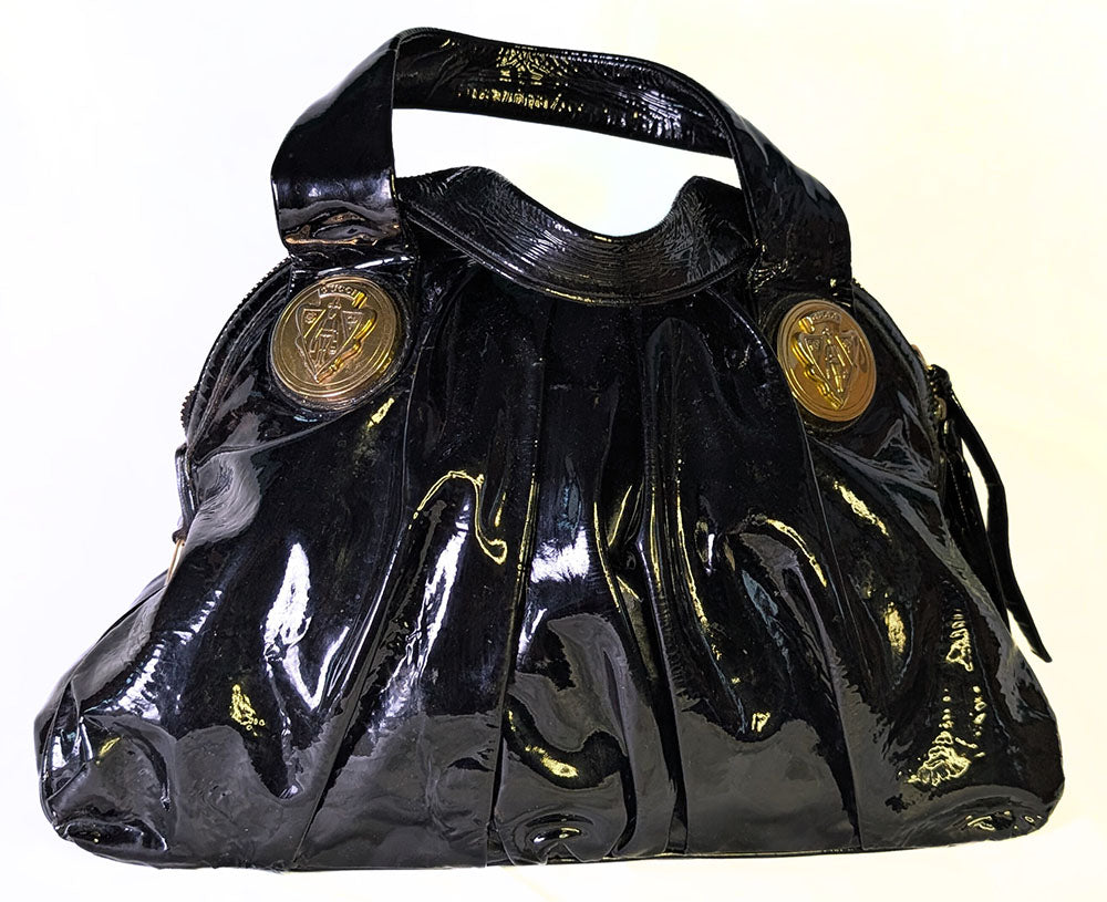 Vintage GUCCI Hysteria Patent Leather Handbag - Black with Gold