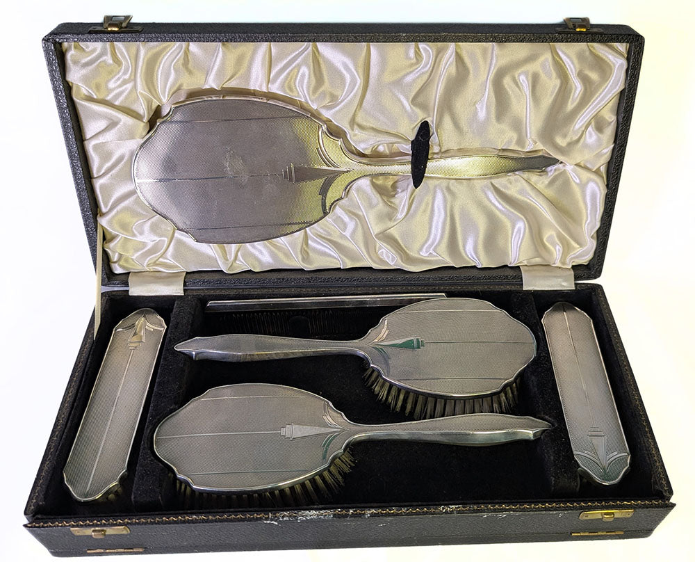 Vintage 6 Pc. Sterling Silver Vanity Set in Original Box - Birmingham, Deco
