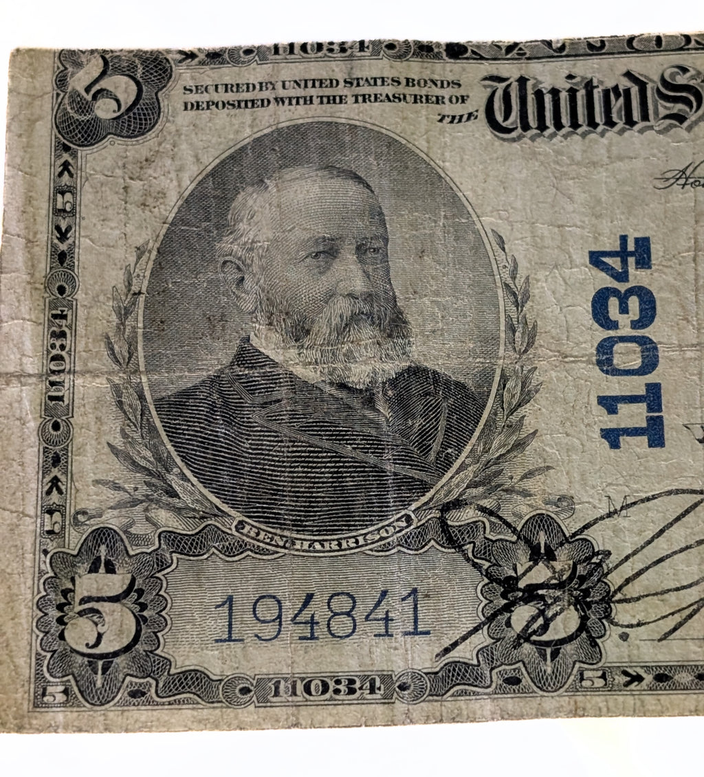 1917 USA Public National Bank and Trust Company of New York $5 Note