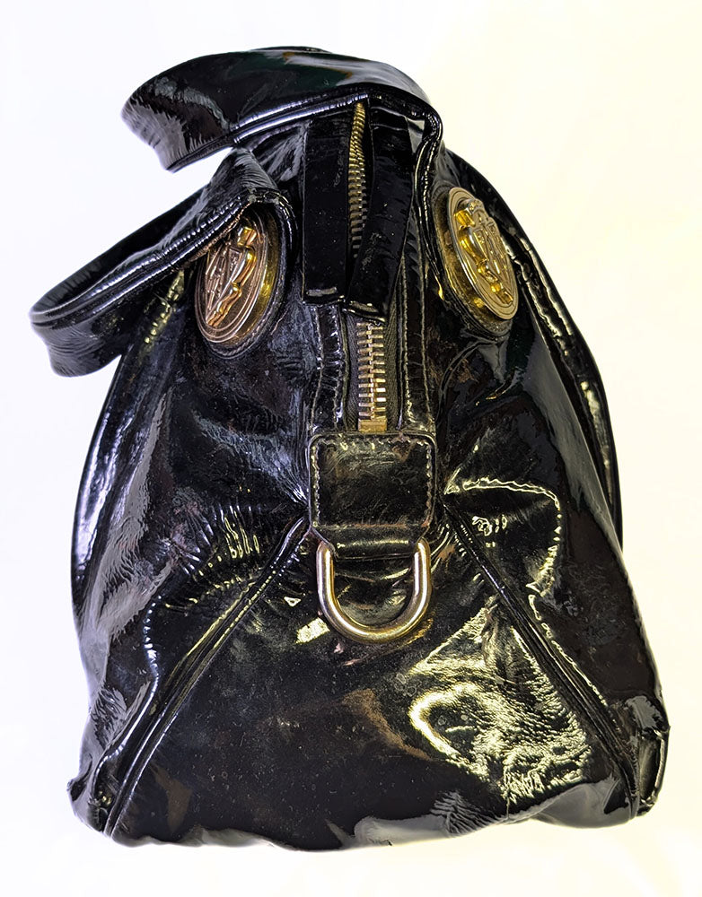 Vintage GUCCI Hysteria Patent Leather Handbag - Black with Gold