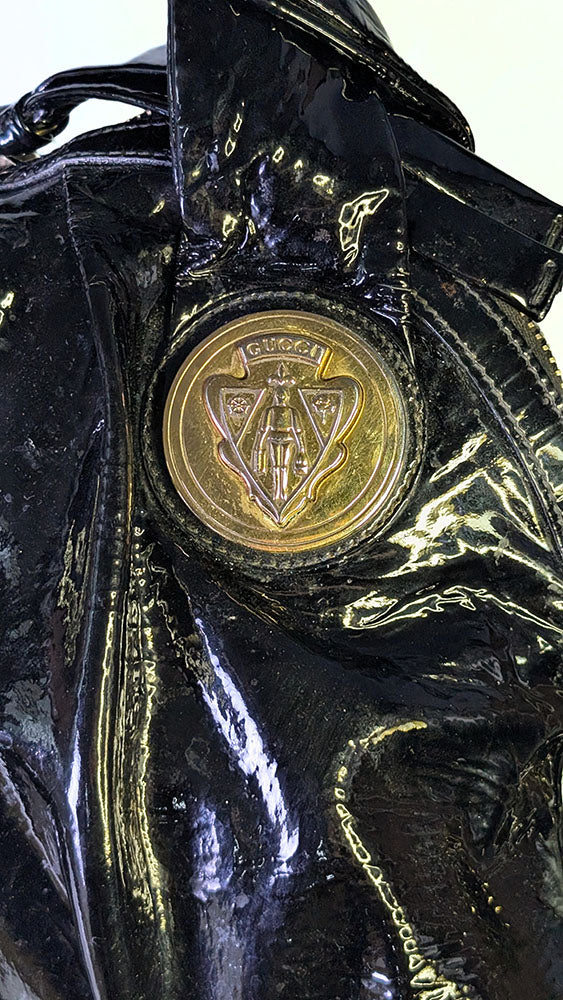 Vintage GUCCI Hysteria Patent Leather Handbag - Black with Gold