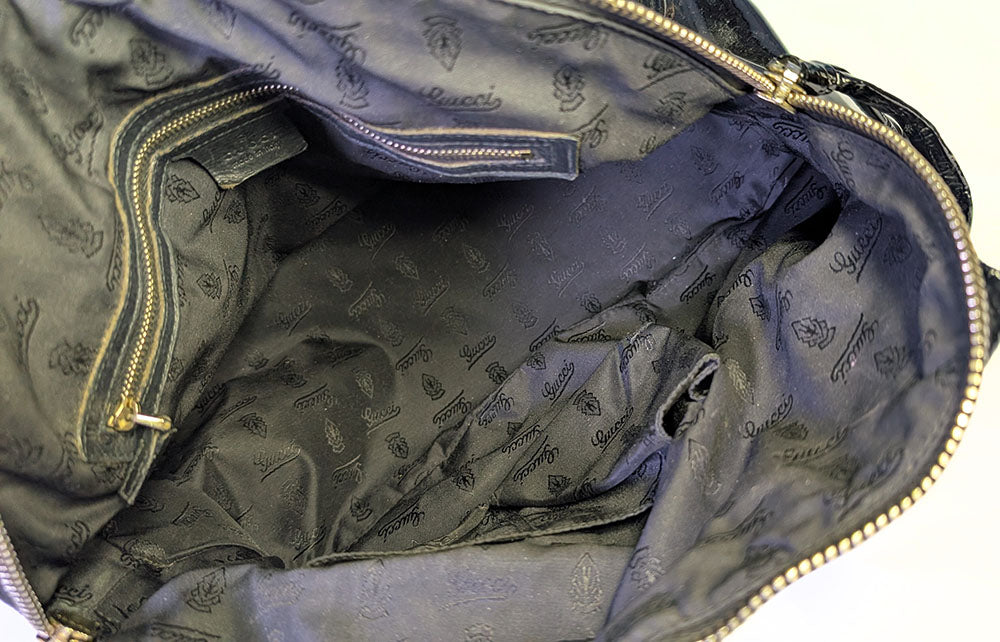 Vintage GUCCI Hysteria Patent Leather Handbag - Black with Gold