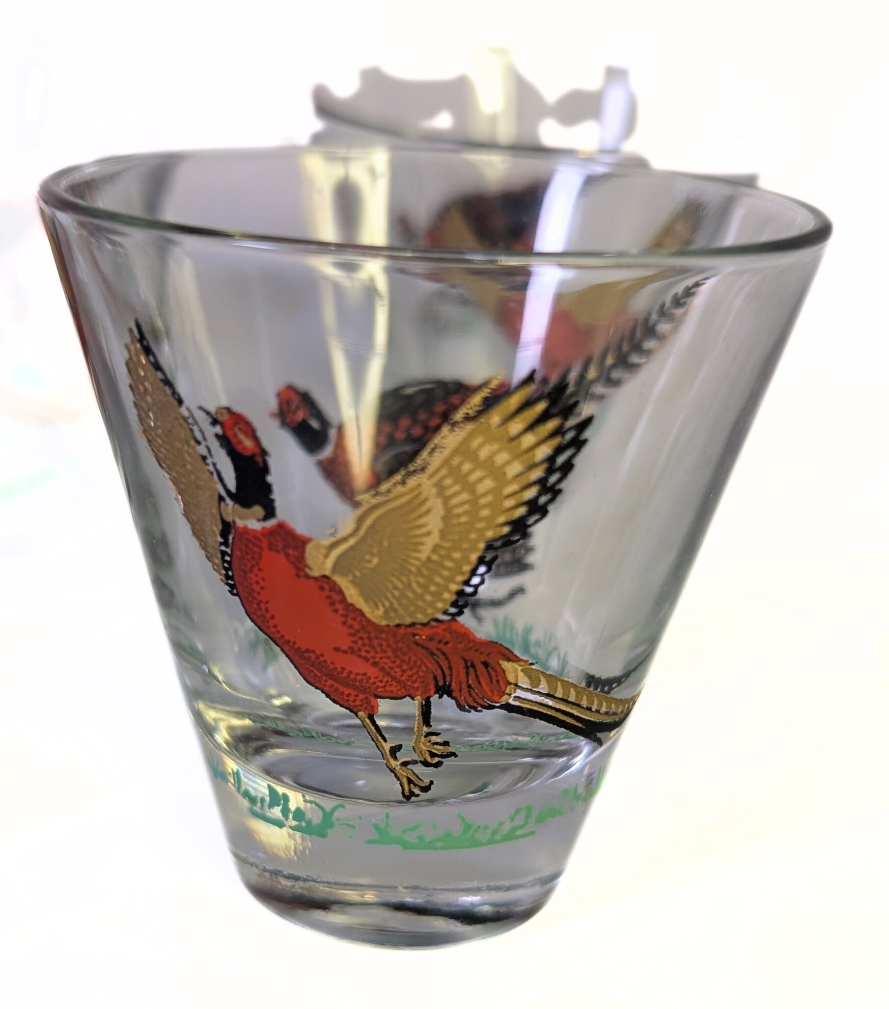 6 HAZEL ATLAS Golden Pheasant Low Ball Drinking Glasses