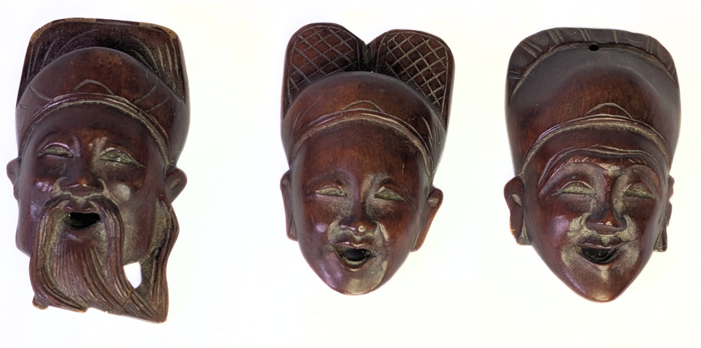 3 Carved Wooden Asian Masks / Wall Hangings