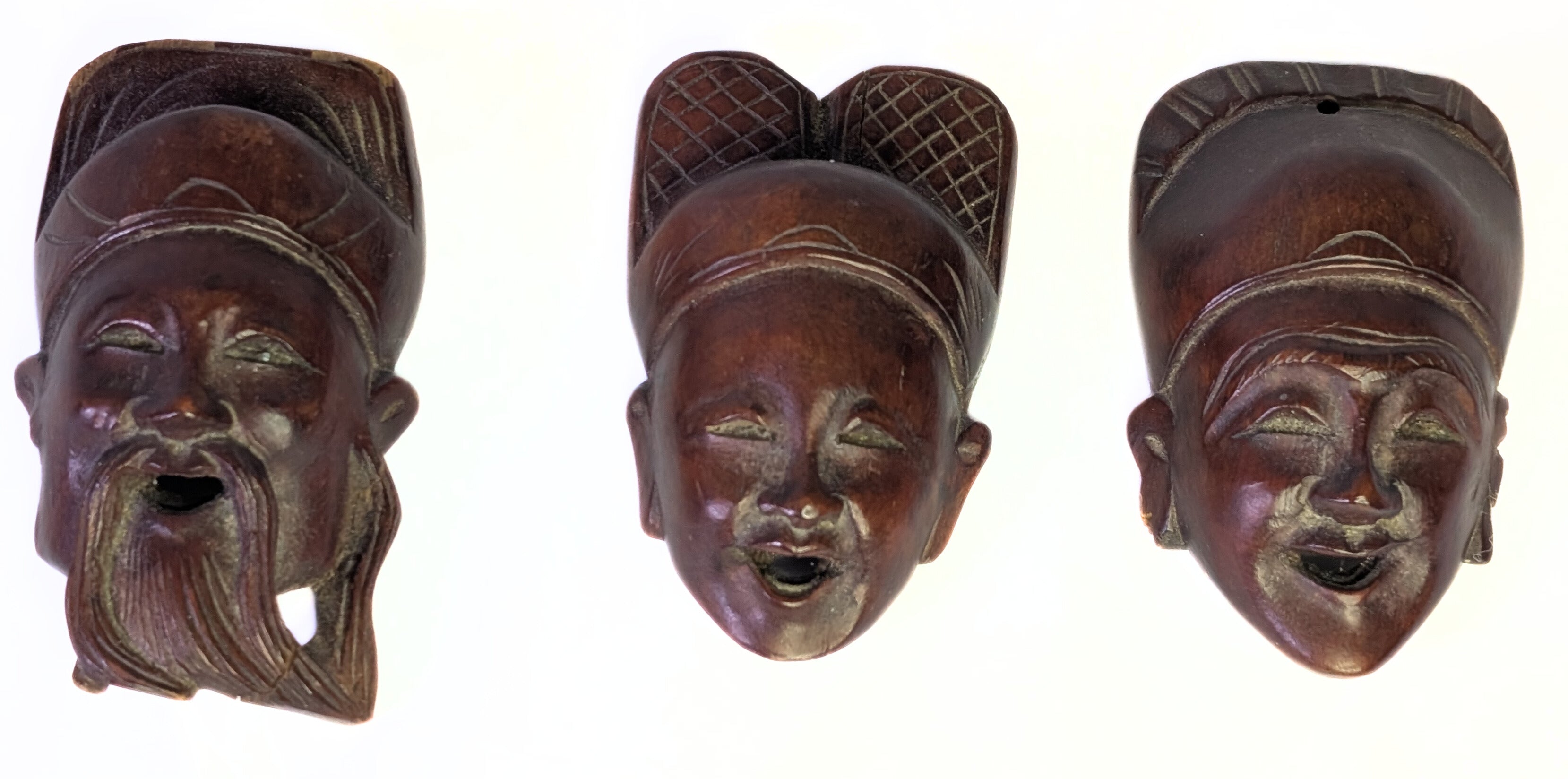 3 Carved Wooden Asian Masks / Wall Hangings