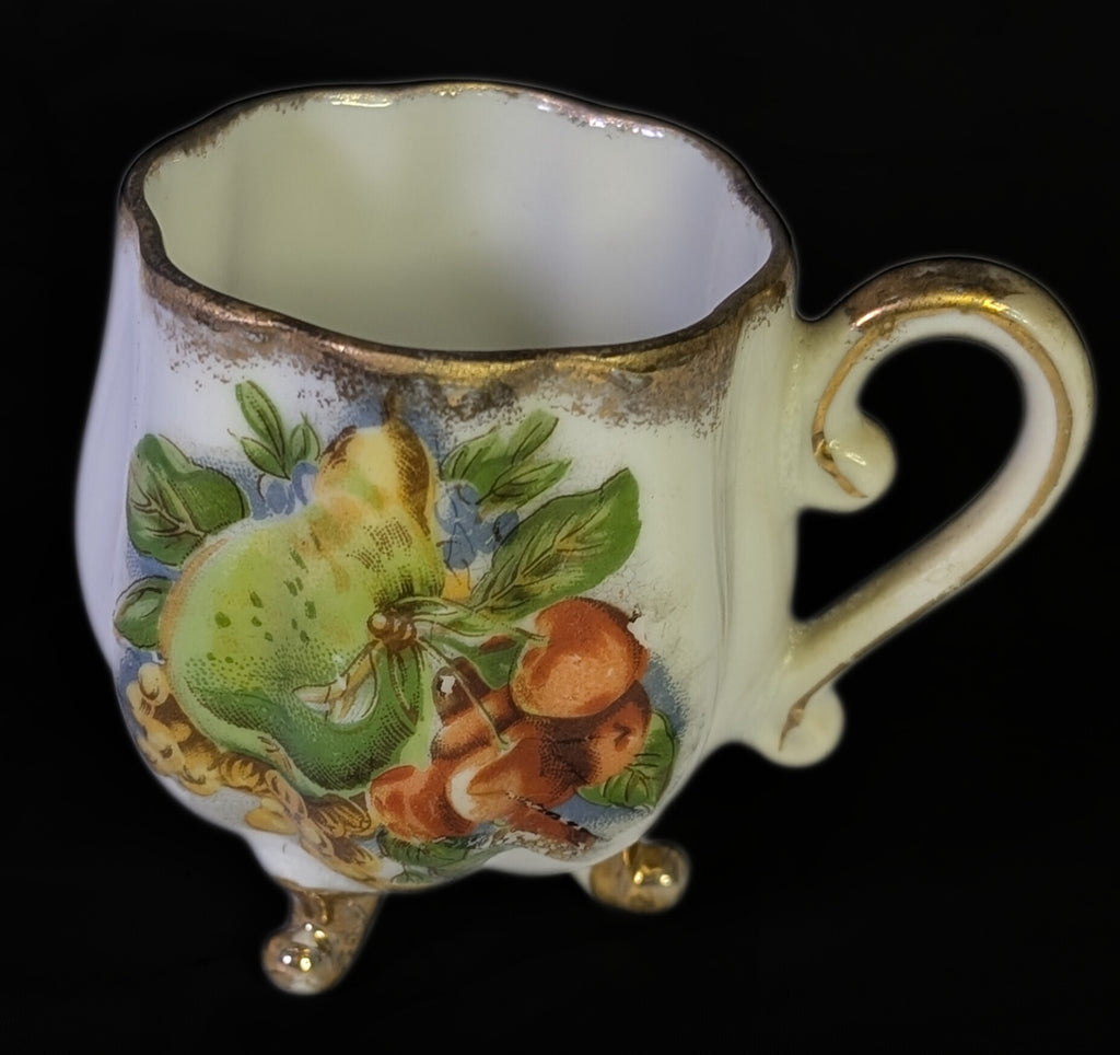 Vintage Porcelain Footed Demitasse Cup &amp; Saucer - Fruit Design - As Shown
