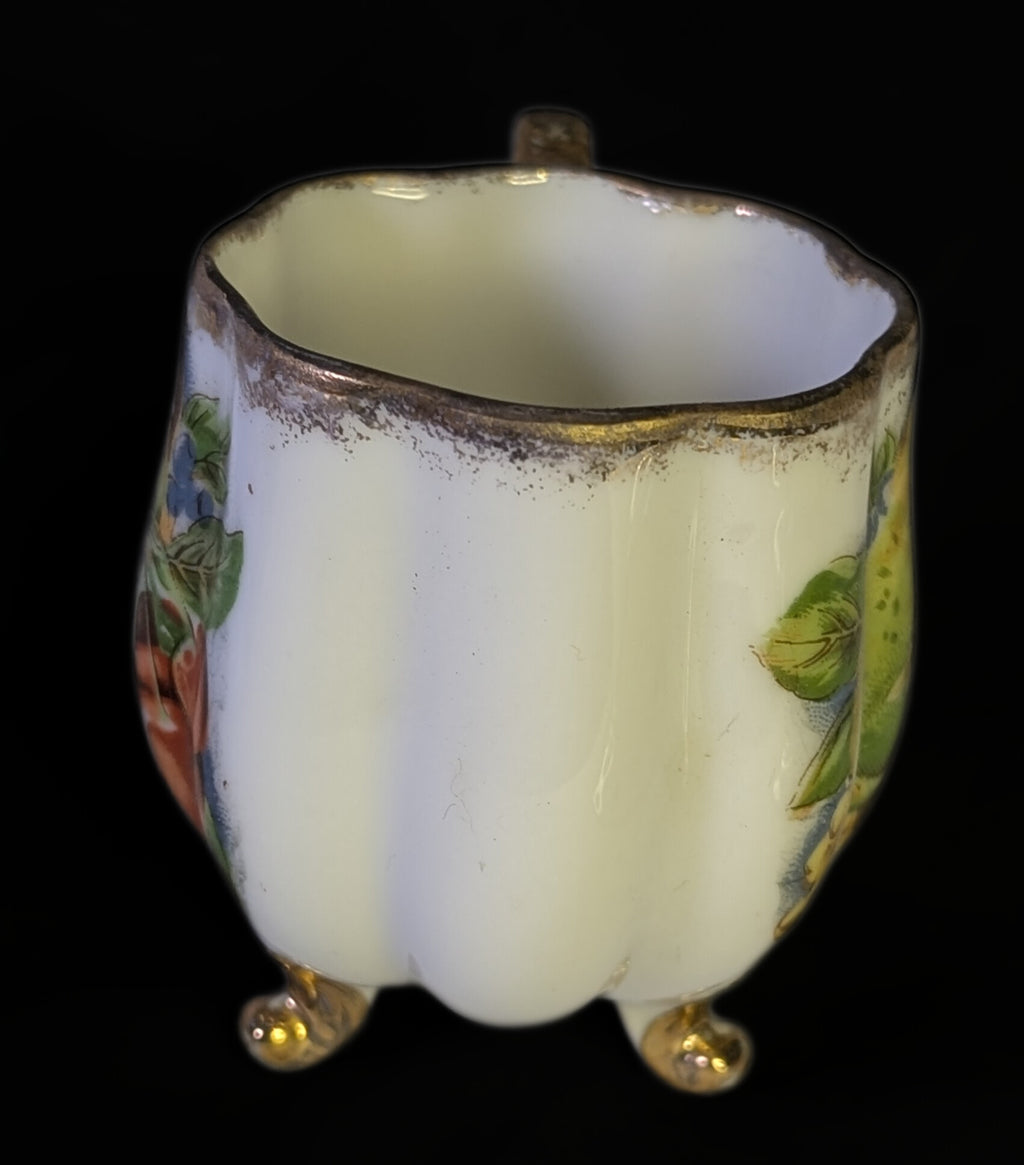 Vintage Porcelain Footed Demitasse Cup &amp; Saucer - Fruit Design - As Shown