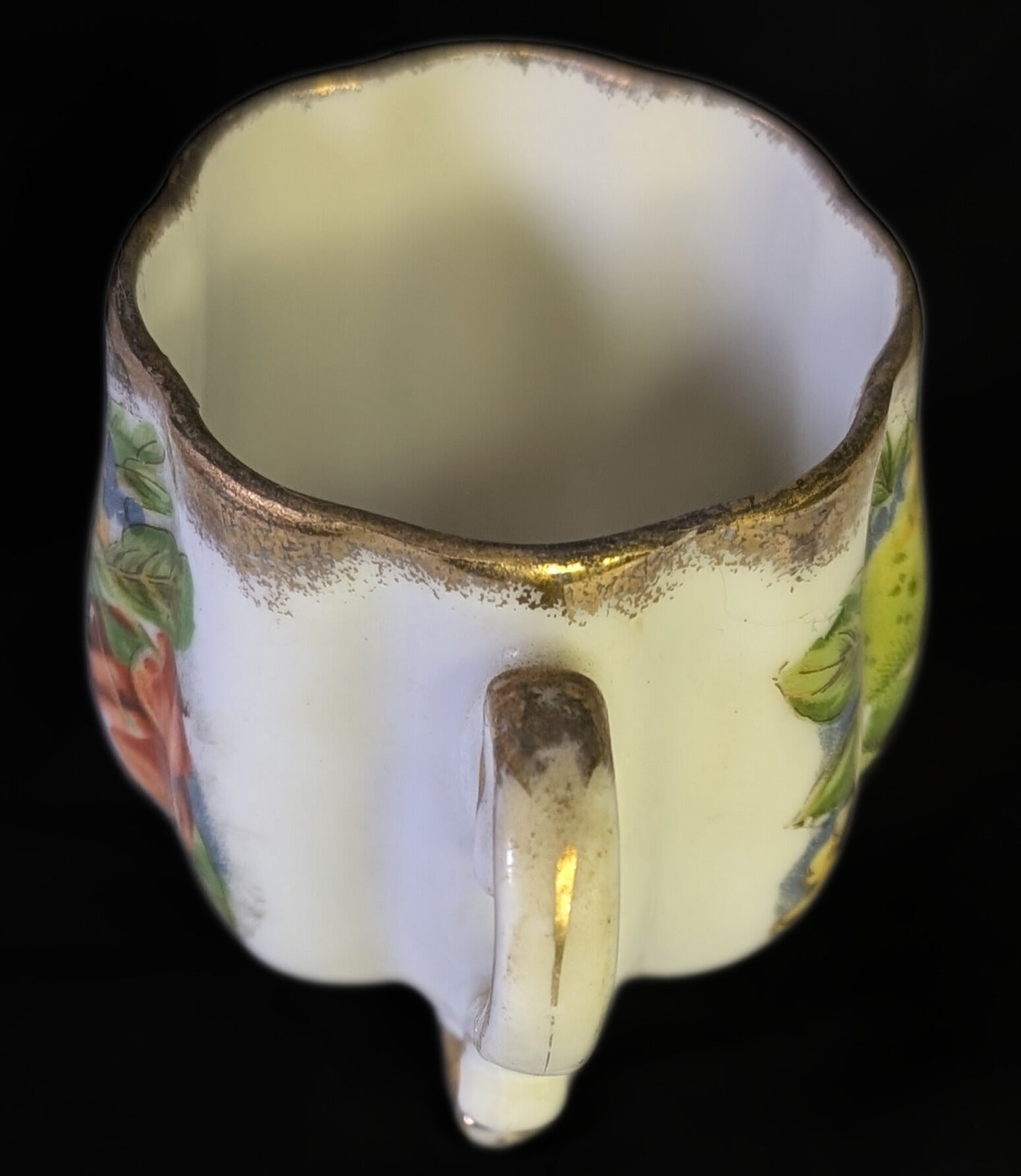 Vintage Porcelain Footed Demitasse Cup &amp; Saucer - Fruit Design - As Shown
