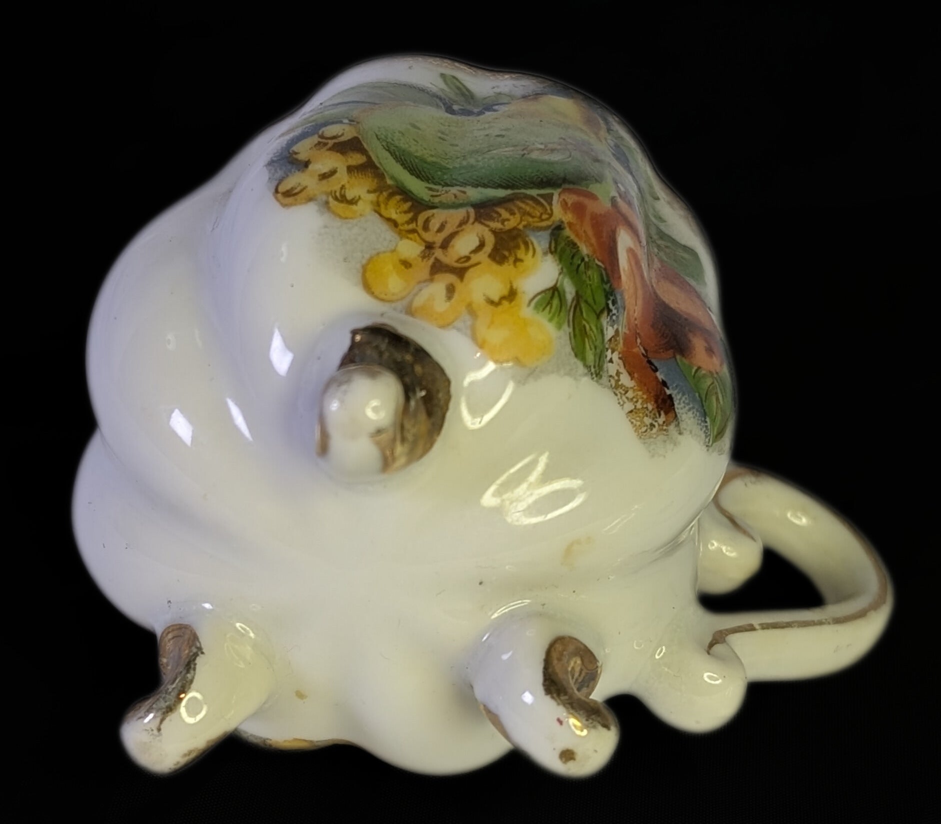 Vintage Porcelain Footed Demitasse Cup &amp; Saucer - Fruit Design - As Shown