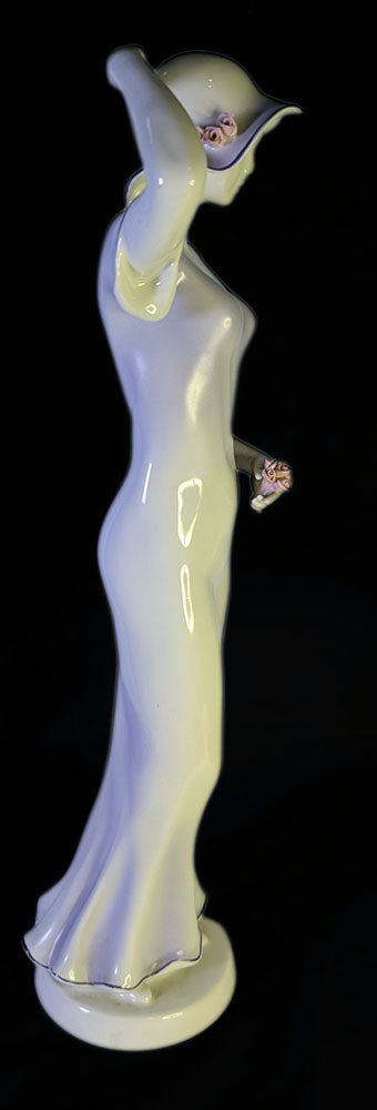 Hollohaza - Hungary - Hand Painted Tall Figurine - Woman Holding Roses