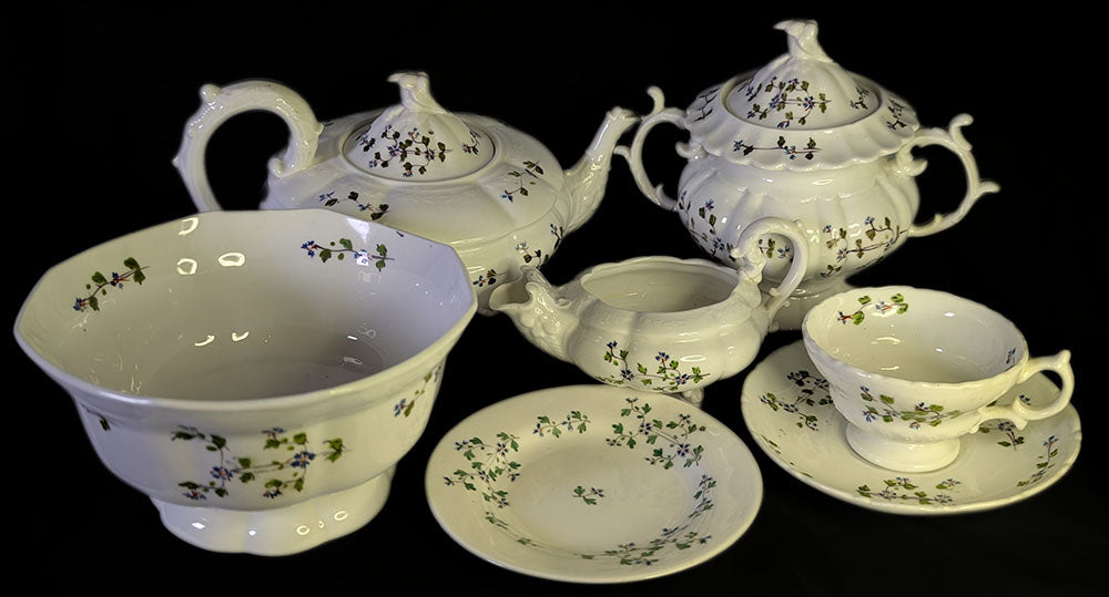 Beautiful 28 Piece English Afternoon Tea Service - Cornflower Pattern - c. 1850