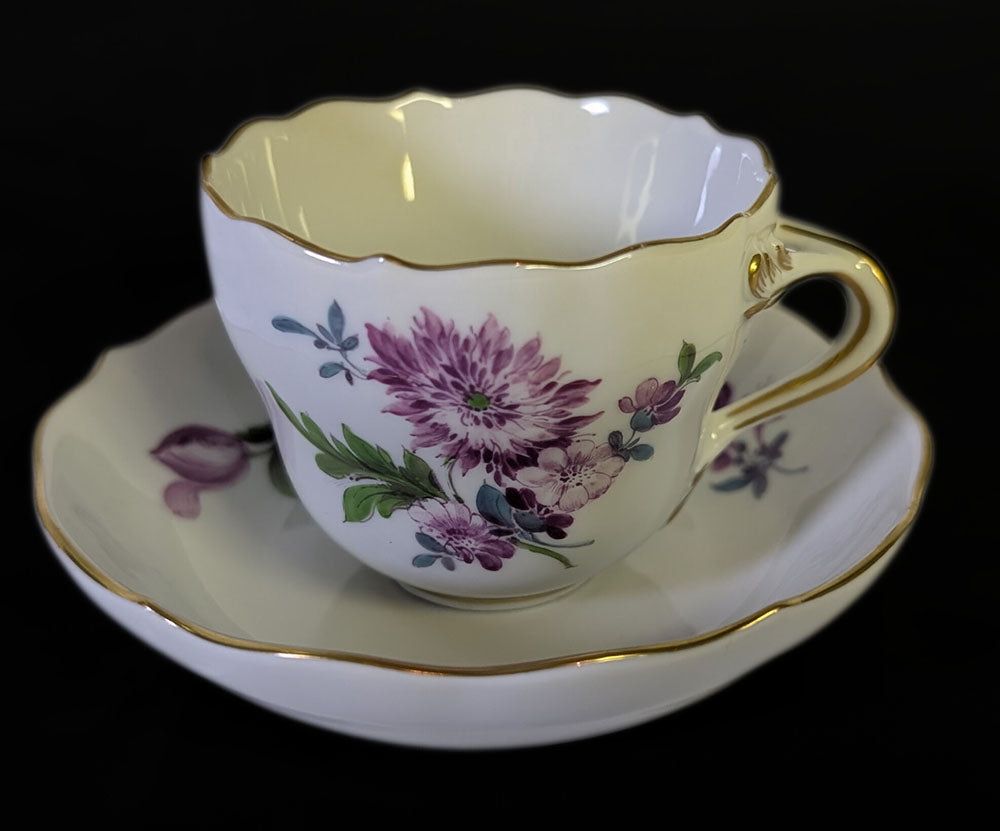 MEISSEN Twig Handled Demitasse Cup & Saucer - Purple Thistle
