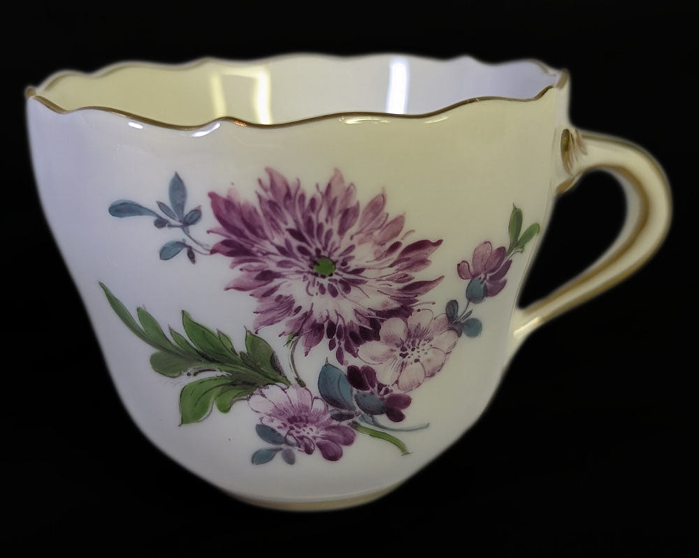MEISSEN Twig Handled Demitasse Cup & Saucer - Purple Thistle