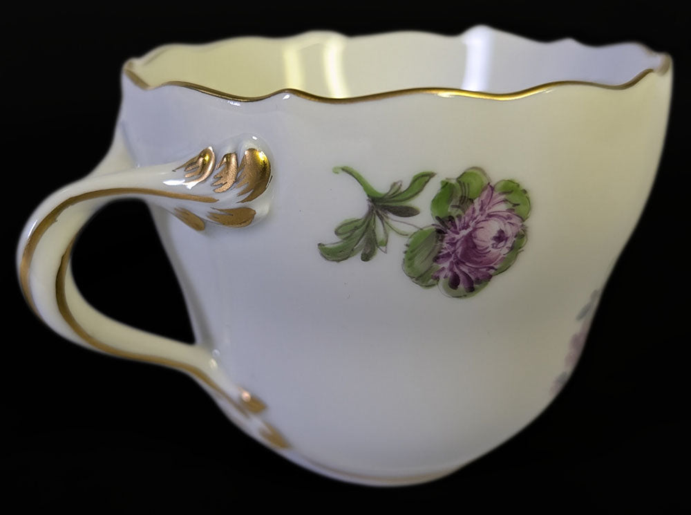 MEISSEN Twig Handled Demitasse Cup & Saucer - Purple Thistle