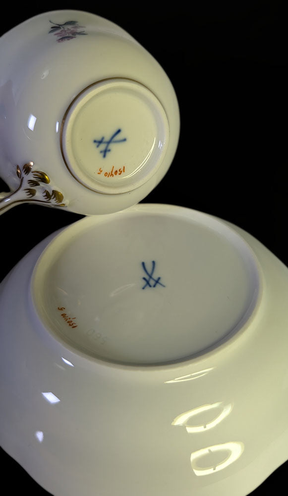 MEISSEN Twig Handled Demitasse Cup & Saucer - Purple Thistle