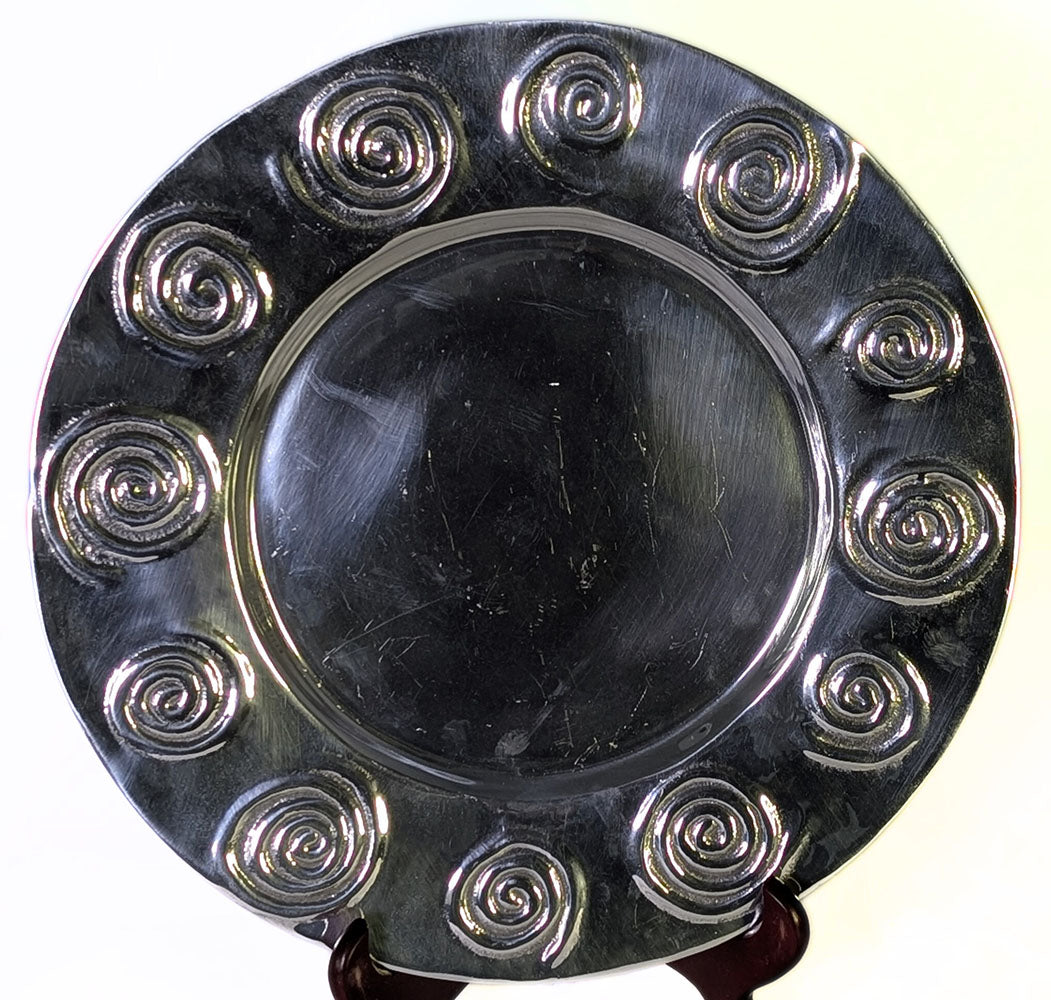 'Helix" Aluminum Platter With Spiral Border Design by L.M. Gallardo - 12"D