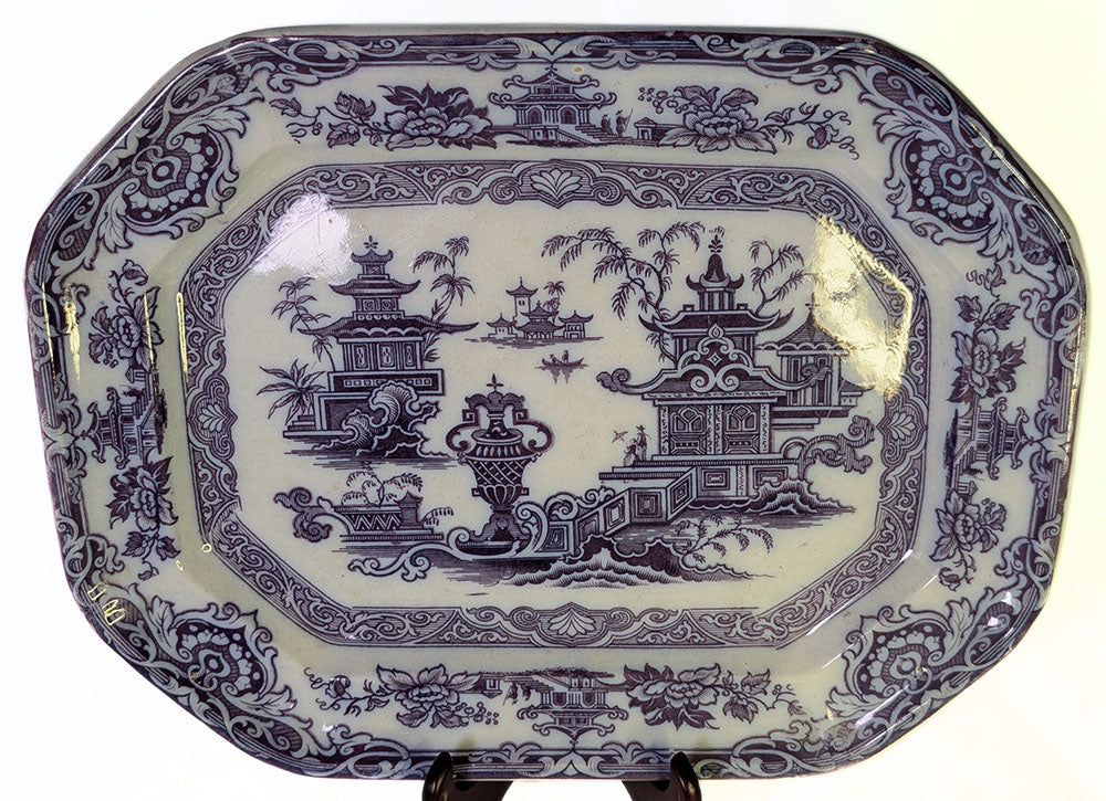 Podmore Walker Rare Purple Transfer Platter - The Temple - 1834-1856 - 12" x 15"