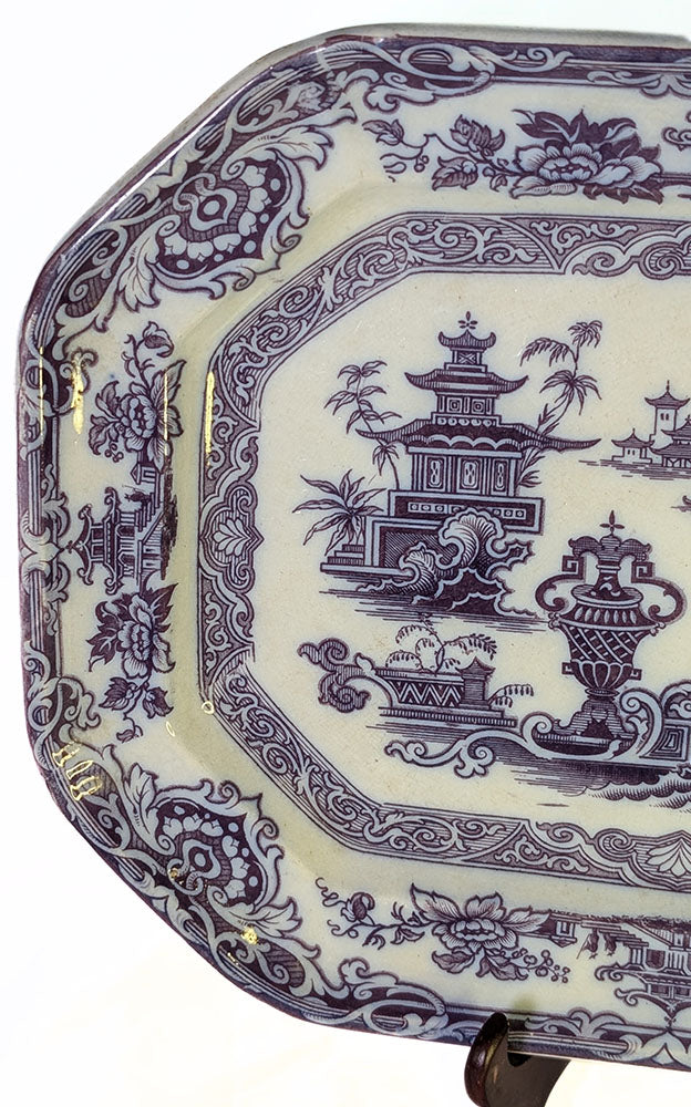 Podmore Walker Rare Purple Transfer Platter - The Temple - 1834-1856 - 12" x 15"