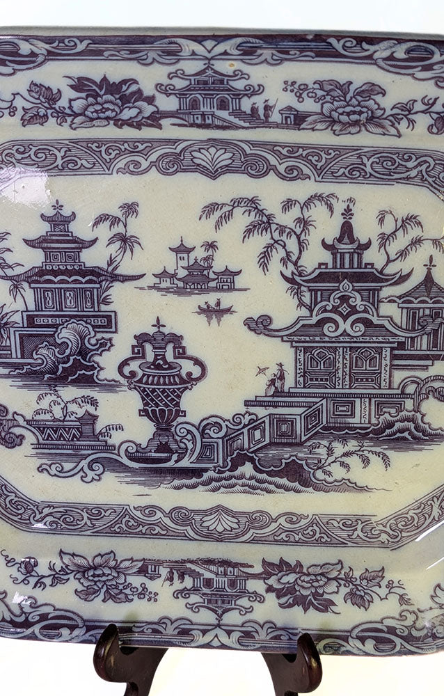 Podmore Walker Rare Purple Transfer Platter - The Temple - 1834-1856 - 12" x 15"