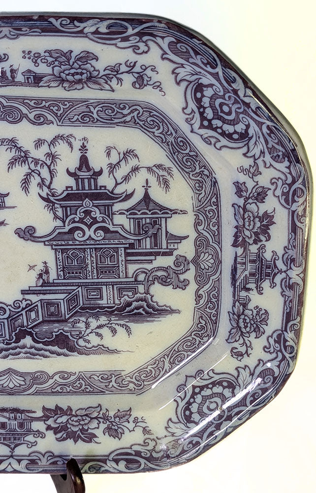 Podmore Walker Rare Purple Transfer Platter - The Temple - 1834-1856 - 12" x 15"