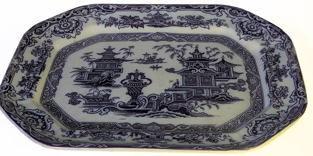 Podmore Walker Rare Purple Transfer Platter - The Temple - 1834-1856 - 12" x 15"