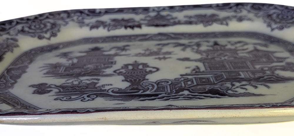 Podmore Walker Rare Purple Transfer Platter - The Temple - 1834-1856 - 12" x 15"