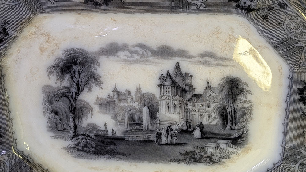 T.J. & J. Mayer Grey Transfer Platter - Rhone Scenery - 1843-1855 - 14" x 18"