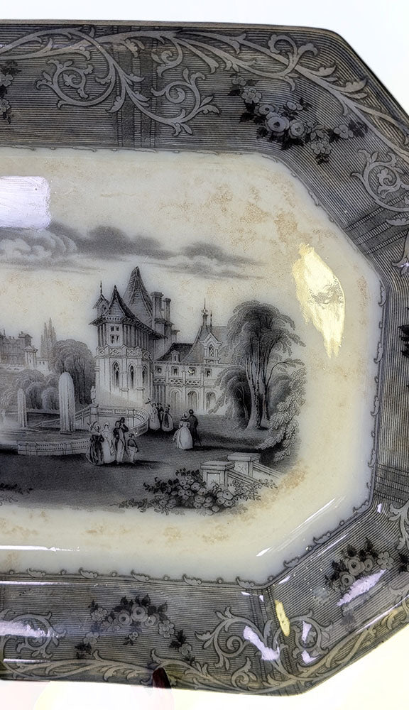 T.J. & J. Mayer Grey Transfer Platter - Rhone Scenery - 1843-1855 - 14" x 18"