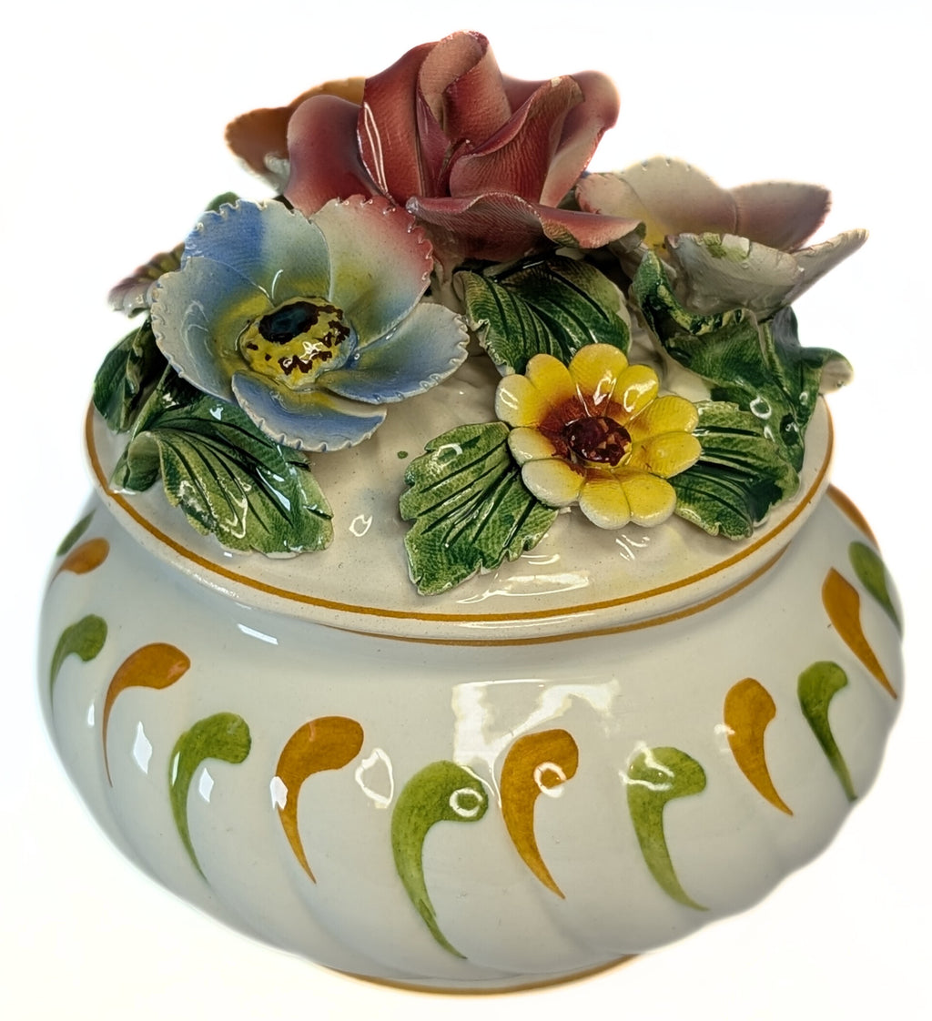 Hand Painted in Italy - Lidded Candy Dish - Floral Bouquet Top