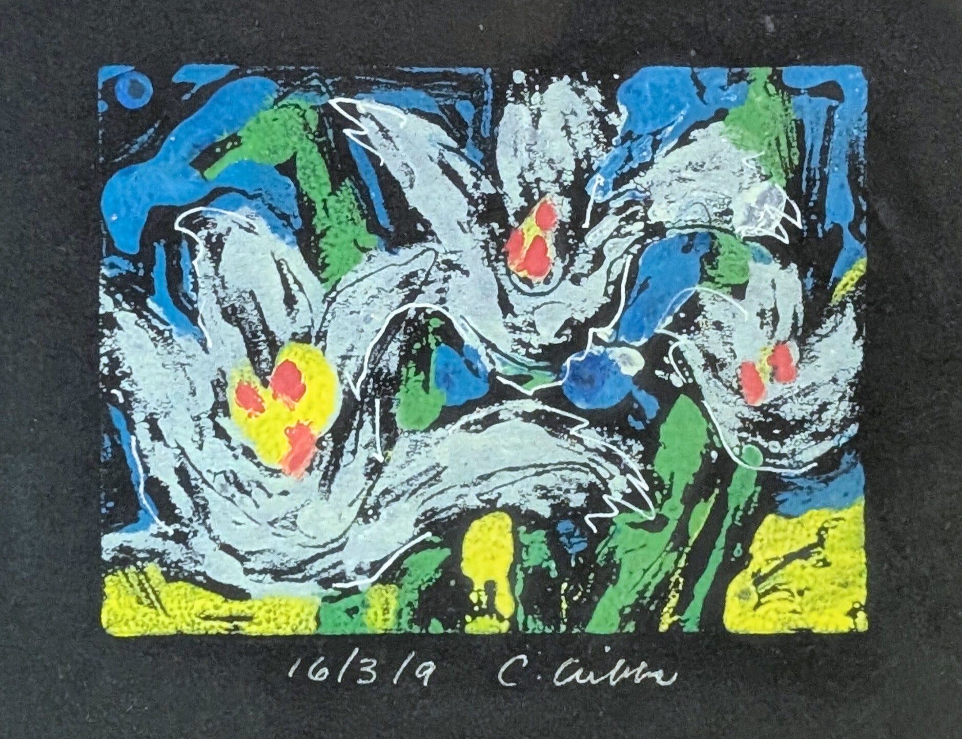 Framed, Signed & Dated Abstract Floral Artwork - 16/3/9