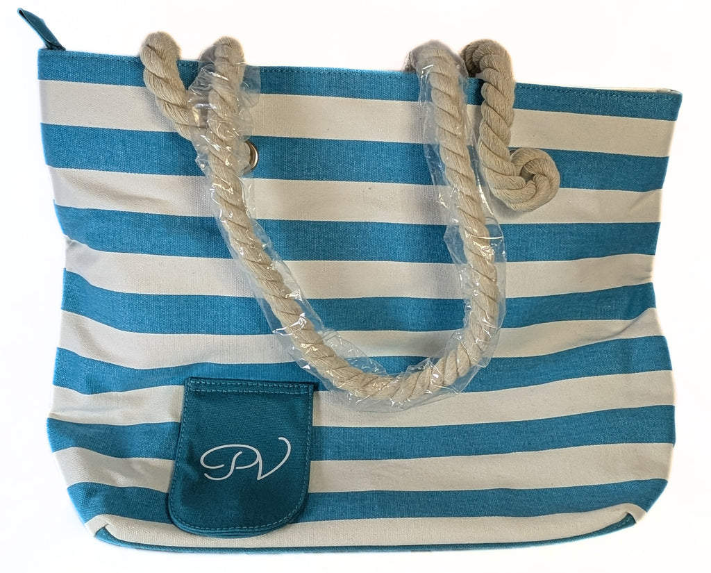 NEW - Porto Vino Canvas Wine Tote - Beach / Picnic Tote - Turquoise & White