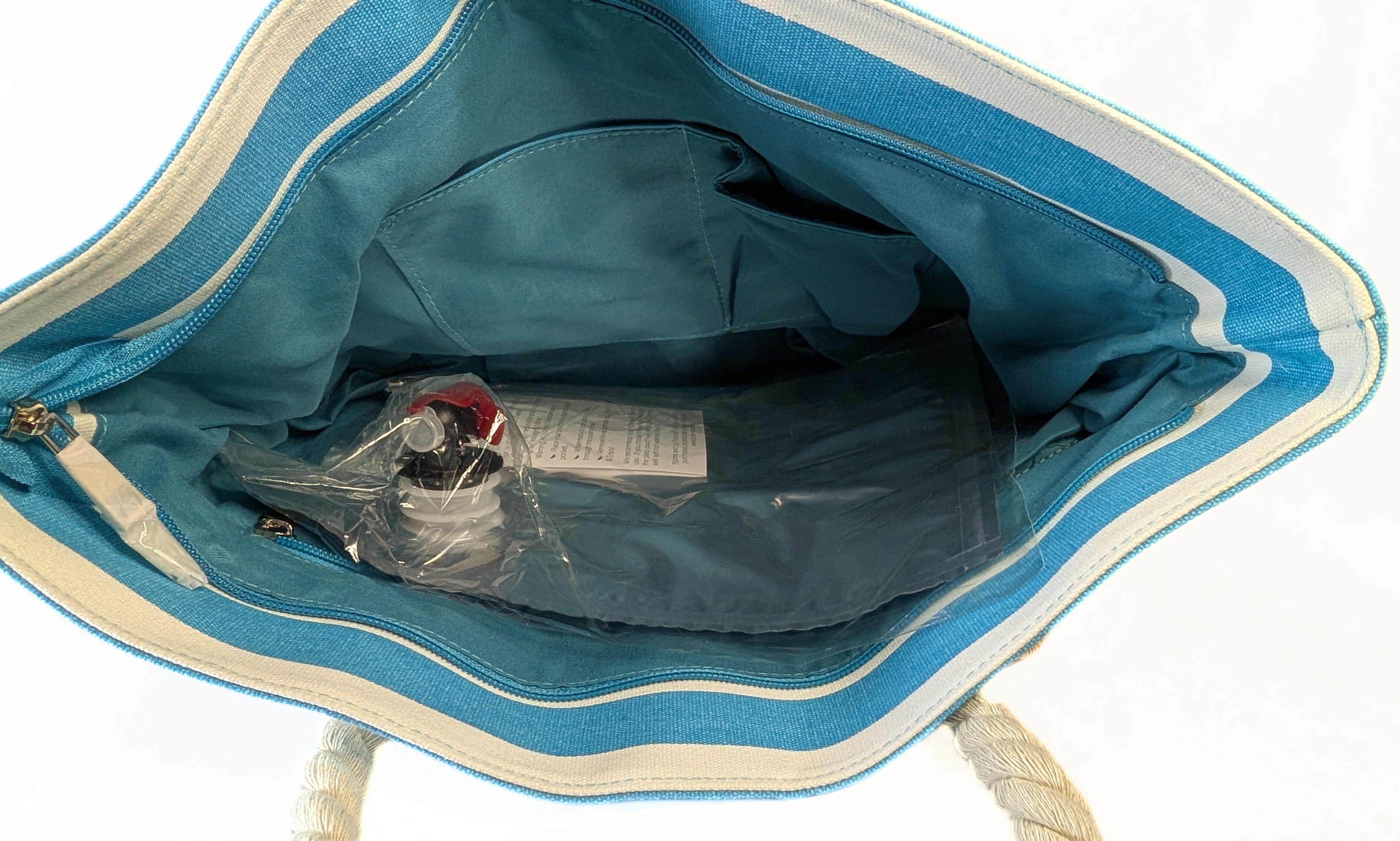 NEW - Porto Vino Canvas Wine Tote - Beach / Picnic Tote - Turquoise & White