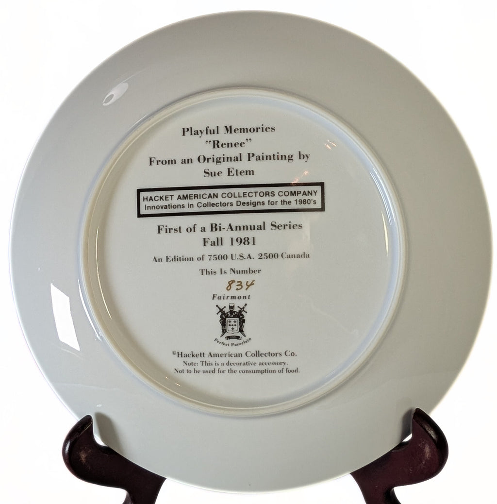 "Renee" - Sue Etem Collectors Plate - 1981 - #834 / 2500 - Playful Memories