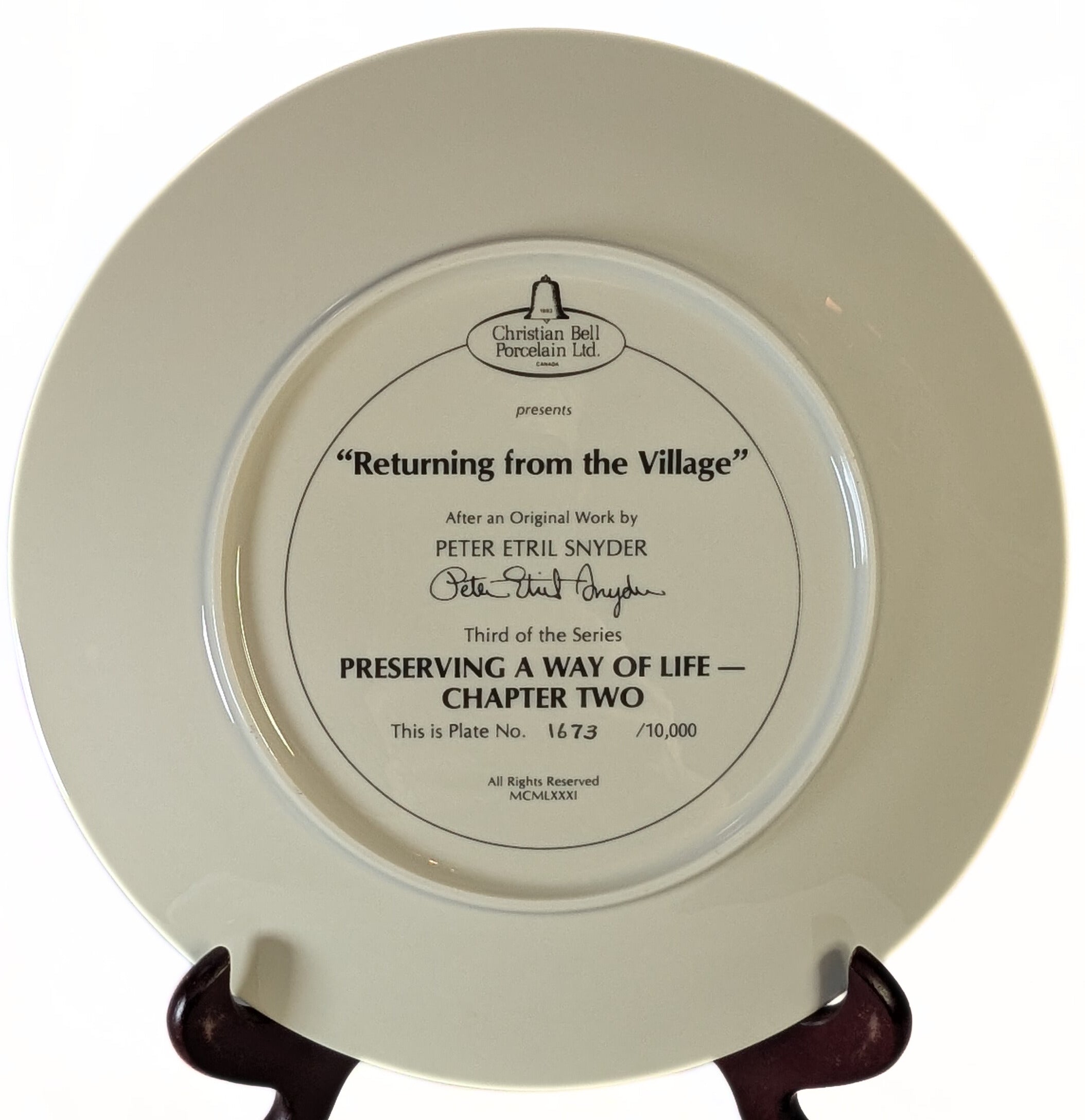 Returning From The Village - Christian Bell Porcelain Collectors Plate