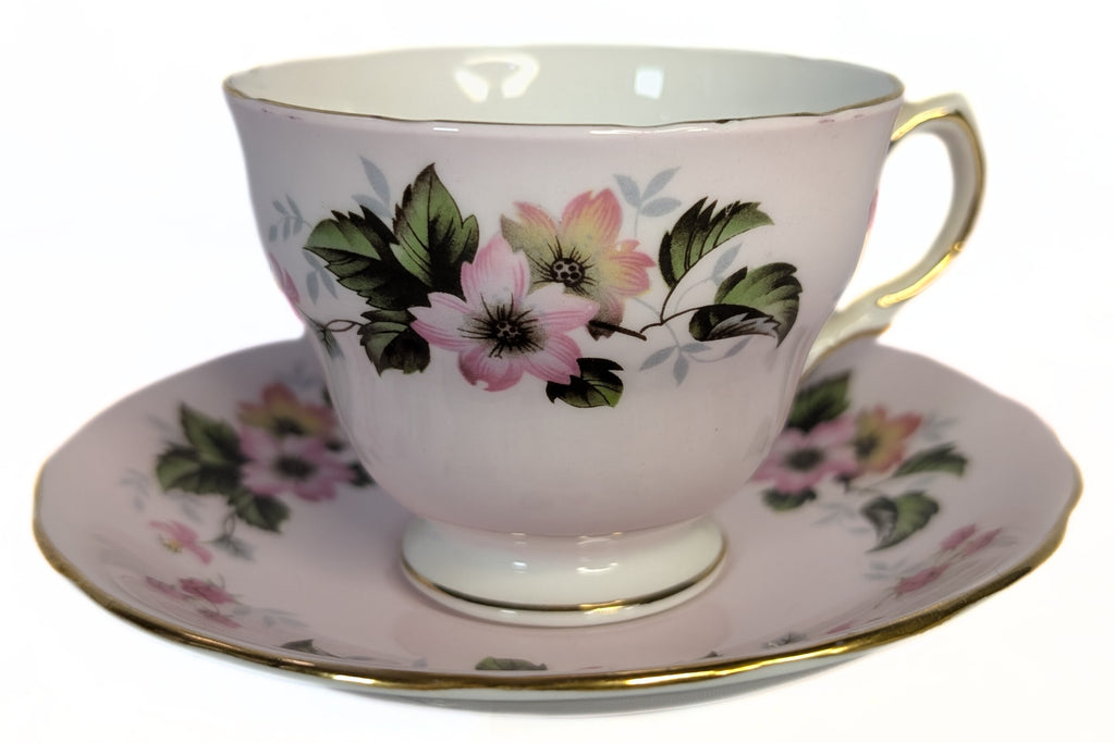 COLCLOUGH Bone China Teacup & Saucer - Pattern 8240 - Pink Floral Clusters