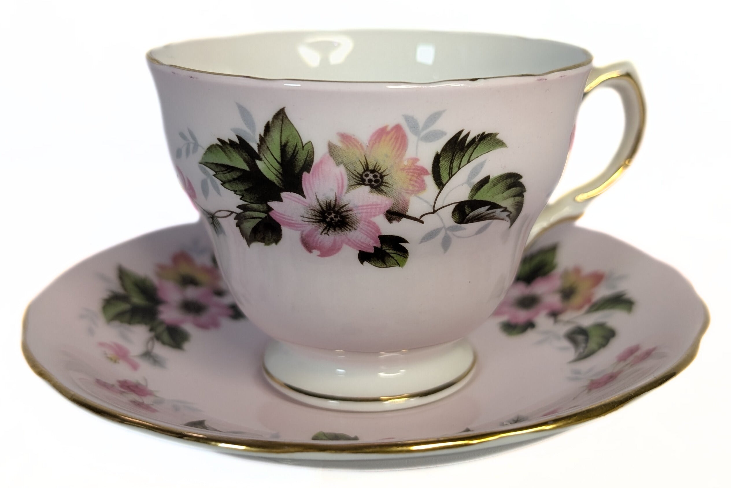 COLCLOUGH Bone China Teacup & Saucer - Pattern 8240 - Pink Floral Clusters