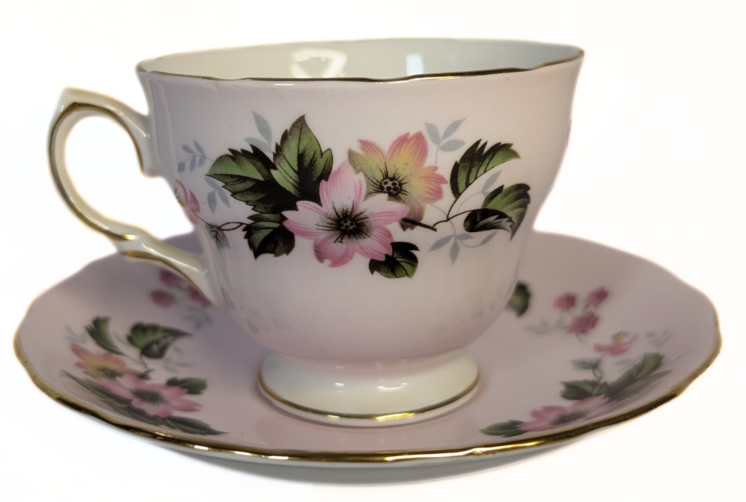 COLCLOUGH Bone China Teacup & Saucer - Pattern 8240 - Pink Floral Clusters