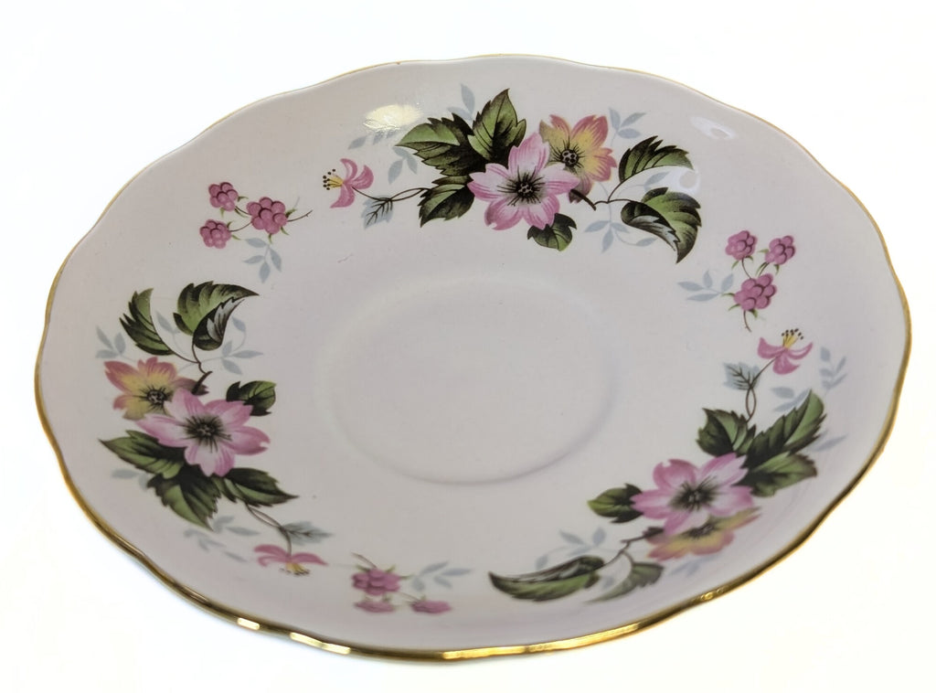 COLCLOUGH Bone China Teacup & Saucer - Pattern 8240 - Pink Floral Clusters