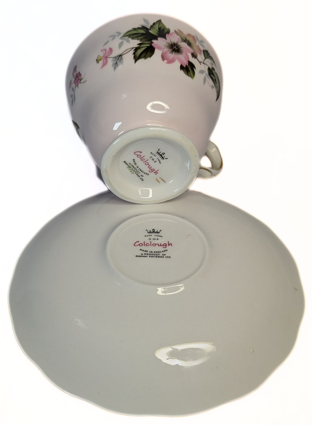 COLCLOUGH Bone China Teacup & Saucer - Pattern 8240 - Pink Floral Clusters